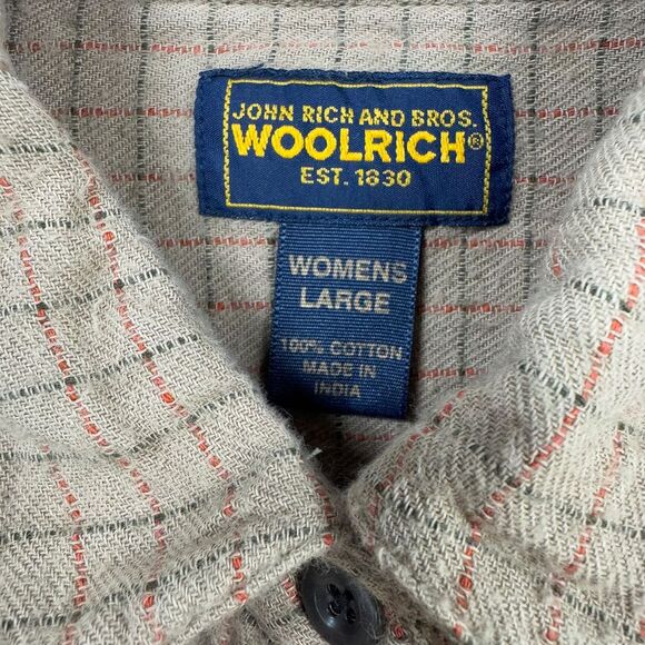 Woolrich Tan Windowpane Check Cotton Button Down Shirt Casual Long Sleeve Large - Picture 3 of 6